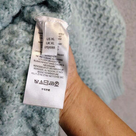 Anthropologie Sweater Women XL Blue Chunky Knit Mock Neck Tunic Fisherman Preppy - Picture 5 of 12